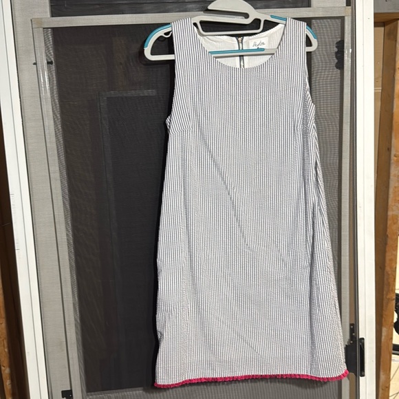 Blue and white dress with pink fringe at the bottom - Picture 1 of 6